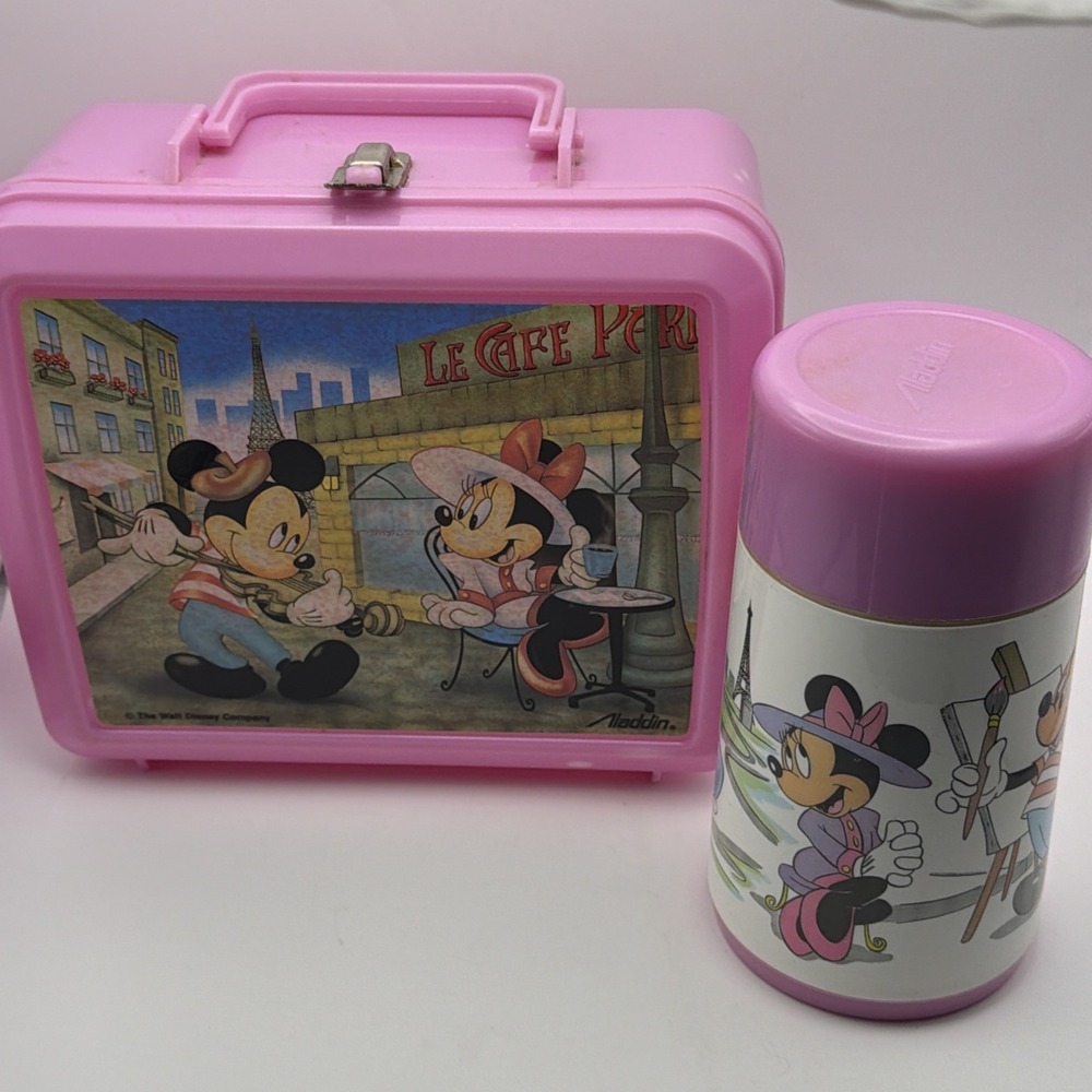 1980'S ALADDIN LUNCH BOX MICKEY AND MINI MOUSE With THERMOS